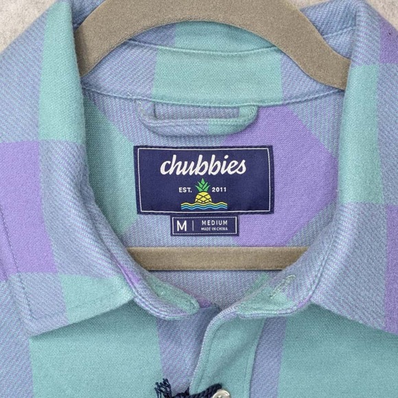 NWT Chubbies The Pic-a-nic Overshirt Plaid Flannel Mens M Green Purple - Picture 3 of 12